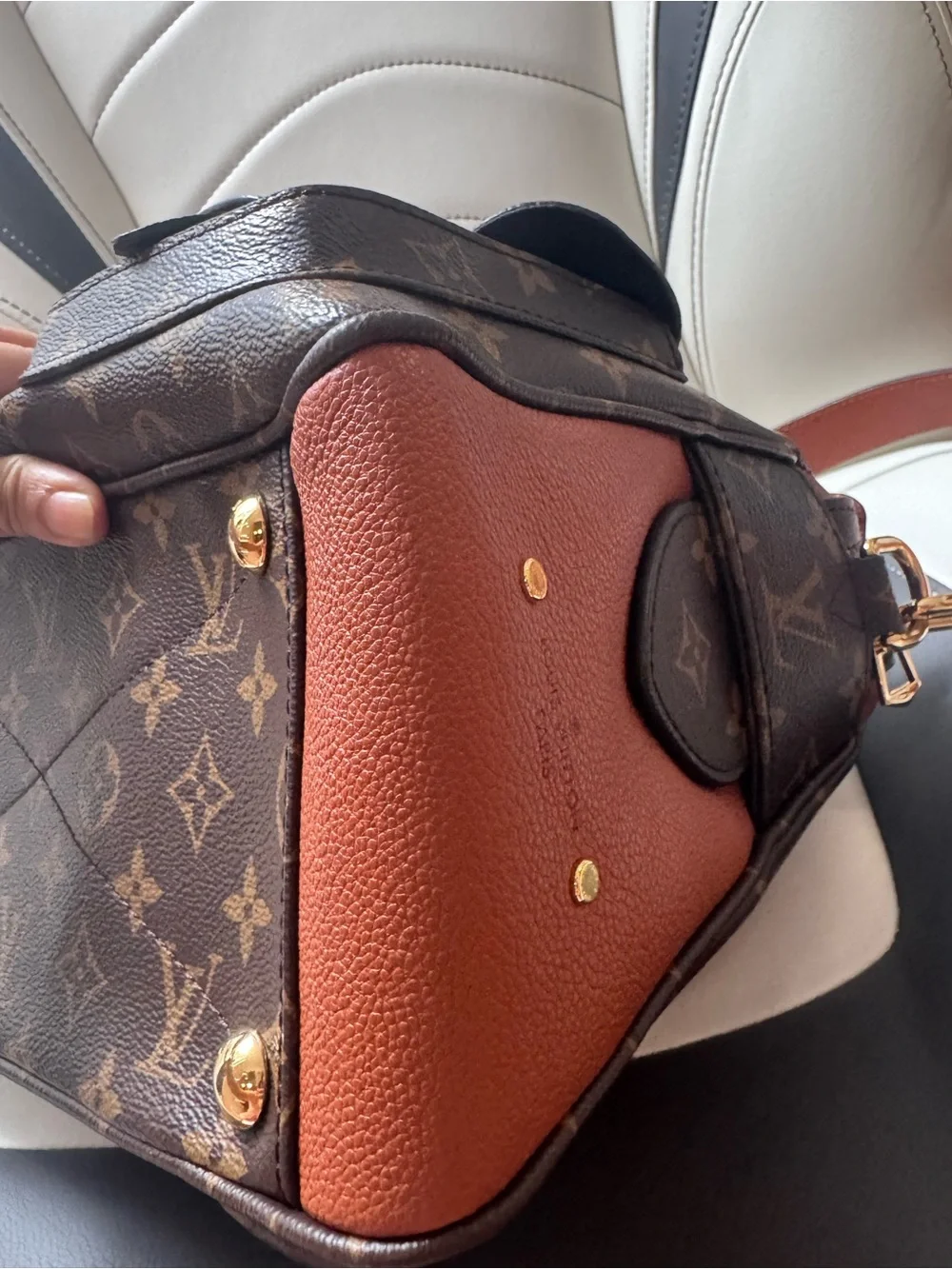 Louis Vuitton Monogram manhattan Canvas Messenger Bag with Brown Leather Trim
